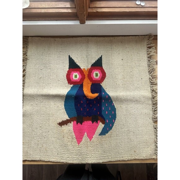 Vintage Mexican Wool Rug Wall Hanging Hand Woven 24x26 In Mayan Aztec Inca DD - Picture 1 of 1